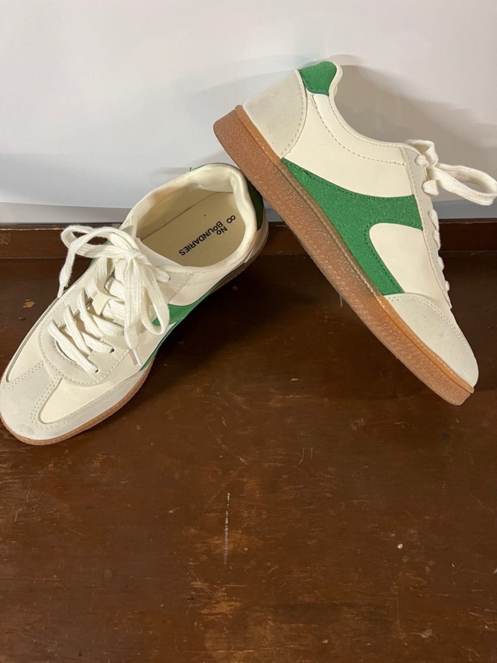 No Boundaries White and Green Court-Style Sneakers